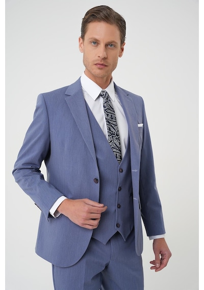 Efor Slim Fit Esnek Çift Yırtmaç Yelekli Düz Klasik Havacı Mavi Takım Elbise Tk 901 Mavi