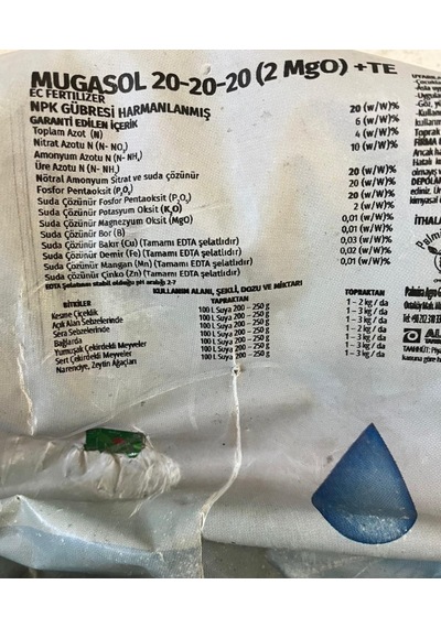 İthal 20.20.20+2mgo+me Npk Gübre, Dengeli Besleme, Suda Tamamen Çözünür 0.5 KG