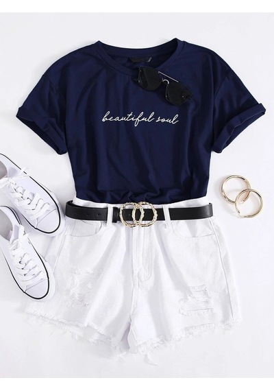 Flood Of Style Kadın Lacivert Beautiful Soul Baskılı Oversize