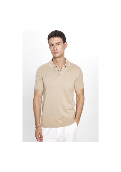 Tudors Erkek Slim Fit Dar Kesim Pamuklu Örme Triko Taş Polo Yaka Tişört-31427-taş Taş