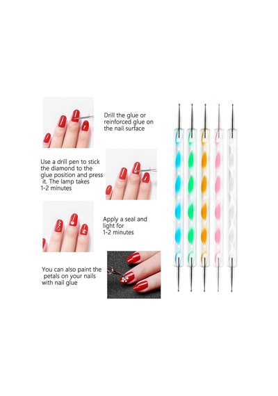 Nail Art Tırnak Süsleme Sanatı Tasarım Seti, 37 Adet, Tırnak Fırçası, Şerit Bant, Noktalama Kalemi, Suni Elmas Taşlar, Tırnak Süsleri Beyaz - Çok Renkli Nail Art Tırnak Süsleme Sanatı Tasarım Seti, 37 Adet, Tırnak Fırçası, Şerit Bant, Noktalama Kalemi, Suni Elmas Taşlar, Tırnak Süsleri Beyaz - Çok Renkli
