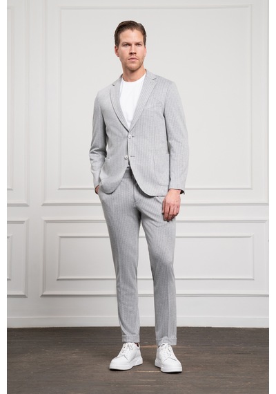 Morven Erkek Gri Poliviskon Trend Örme Çizgili Slim Fit Mono Yaka Takım Elbise 25ms001013100 Gri