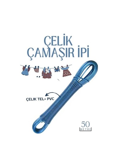 50 Mt Çelik Çamaşır İpi Pvc Kaplı Dayanıklı Çamaşır İpi Balkon Çamaşır İpi 718621 Diğer
