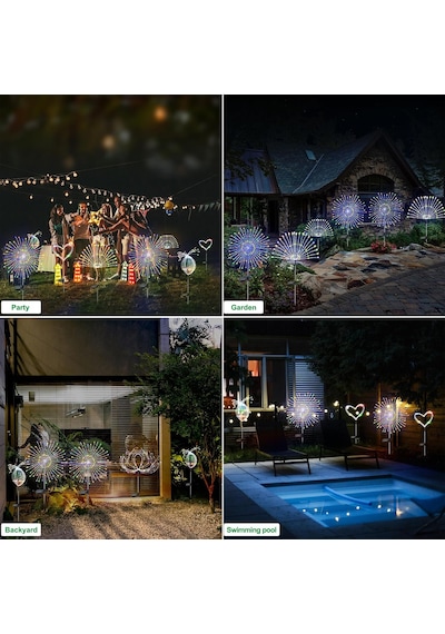 Solar Bahçe Işıkları Dış Mekan Su Geçirmez, 2'li Paket 120 Led Güneş Kutlama Süsü Işıkları Dekoratif Bahç