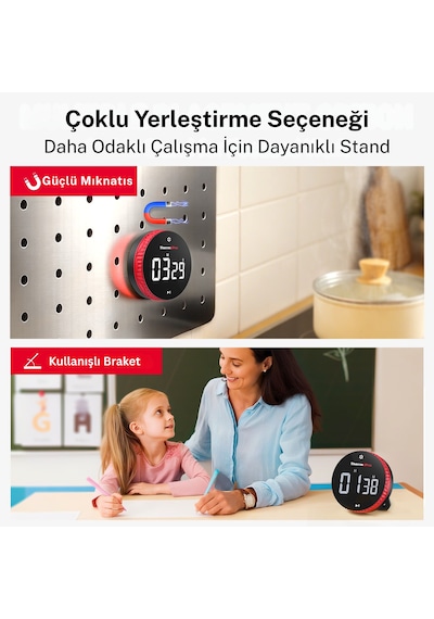 TM04 99 Saat Kapasiteli Çevirmeli Dijital Mutfak ve Ders Zamanlayıcısı, Geniş LED Ekranlı Mıknatıslı Kronometre