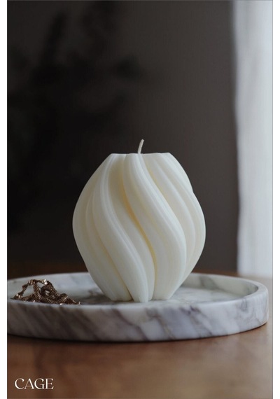 Dekoratif Büyük Spiral Kokulu Mum - Cage Candle Soya Wax 11x11 Cm Beyaz