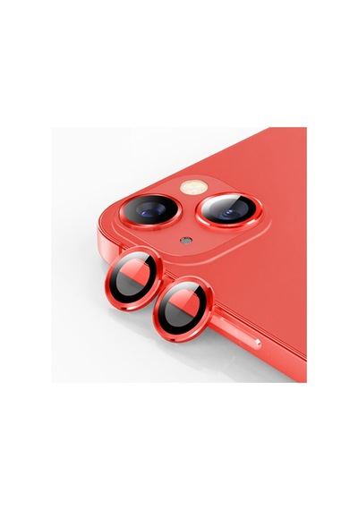 Ally Apple Uyumlu iPhone 13 - 13 Mini 3D Metal Çerçeveli Kamera Lens Koruyucu Kırmızı