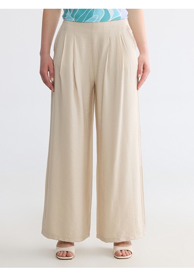 Lcw Comfort Bej Beli Lastikli Kadın Pileli Pantolon