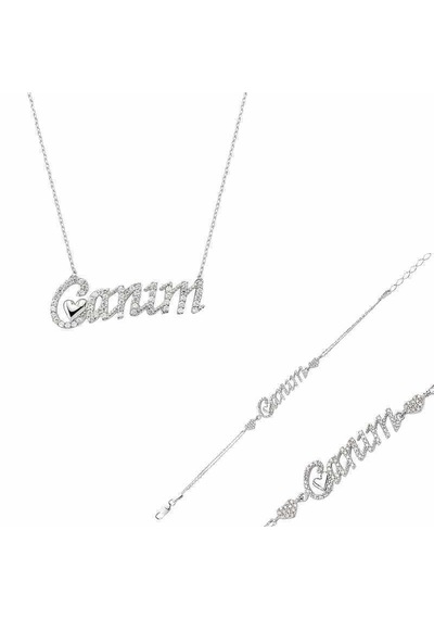 Gümüş Canım Yazılı Kalp Bayan Set