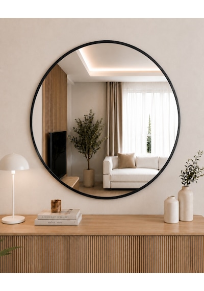 Effe Siyah Metal Çerçeveli 70 Cm Yuvarlak Ayna