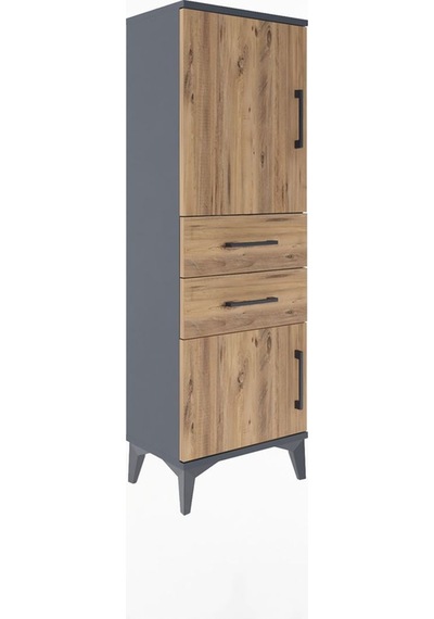 Arges Dolap 2 Raflı 2 Çekmeceli 2 Kapaklı 44x30x134 Antrasit-çam Antrasit