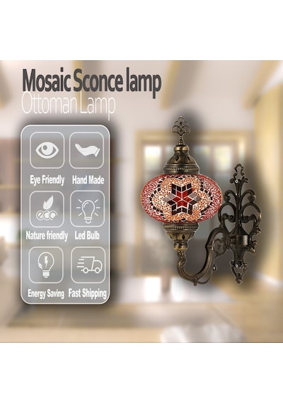 Mozaik Aplik Dekoratif Duvar Lambası Osmanlı Otantik Türk Lamba Kırmızı