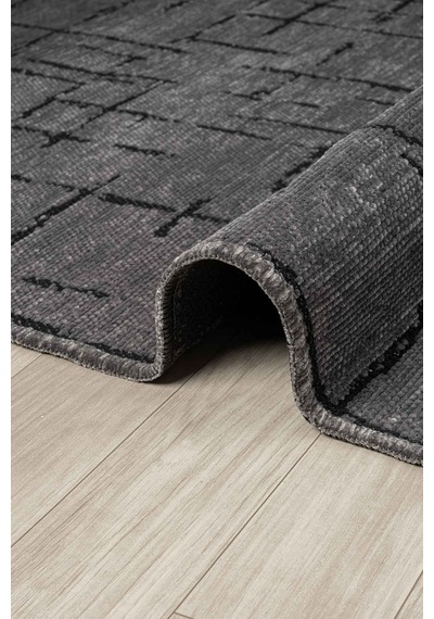 Gaia Antrasit Halı Yıkanabilir Kaymaz Taban Şönil Kilim Dokuma Pamuk Taban Kilim 10123 Antrasit