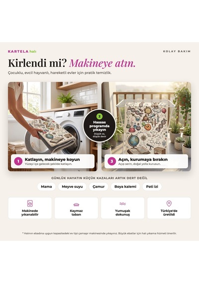 Kartela Halı Dünya Pusulası Yuvarlak Çocuk Oyun Halısı Kaymaz Dot Taban Yıkanabilir 120 Cm Çap