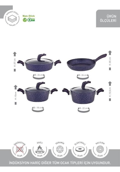 Hascevher Karina 7 Pcs Granit Vega Tencere Seti 1822ten26kar26tv Renk Mor