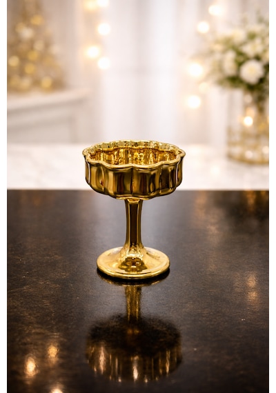 6 Lı Gold Kaplama Cam Ayaklı Kahve Yanı Lokumluk Kahvaltılık Kase Sunumluk 50ml Gold