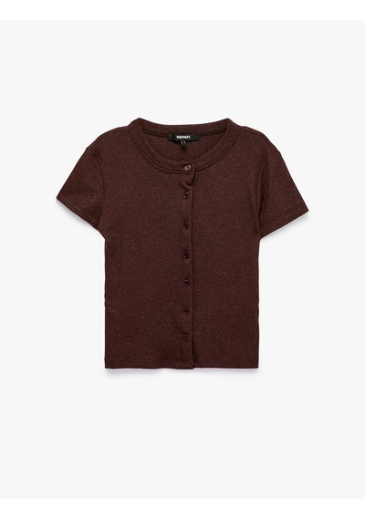 Koton Slim Fit Düğmeli Bisiklet Yaka Kısa Kollu Hırka Kahverengi 7wak30024ek Kahve