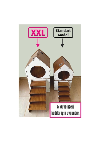Büyük Kedi Evi Teraslı Kedi Evi 5kg Ve Üzeri Kediler Için