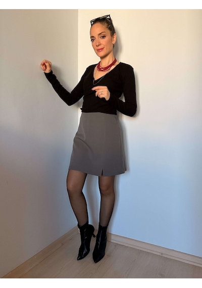 Ali Butik Mini Gri Şort Etek Gri