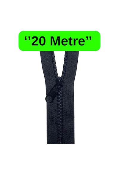 20 Metre Siyah Metrelik Fermuar + 20 Siyah Fermuar Başlığı