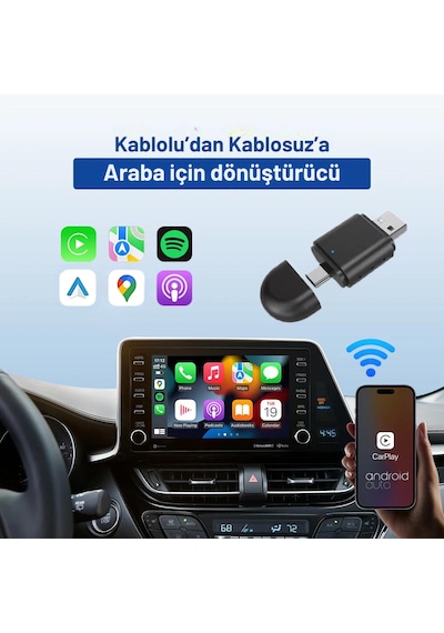 Embatech Araç Içi 2in1 Android ve İos Cihazlar Için Kablosuz Android