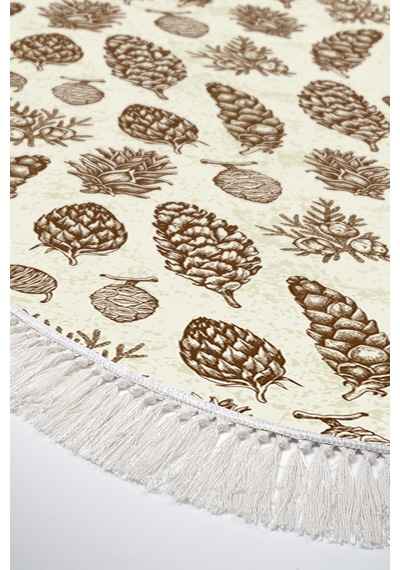 Alanur Home Kaymaz Dijital Mutfak & Salon Halı Trend Saçaklı Oval Vintage Al5014 Bej