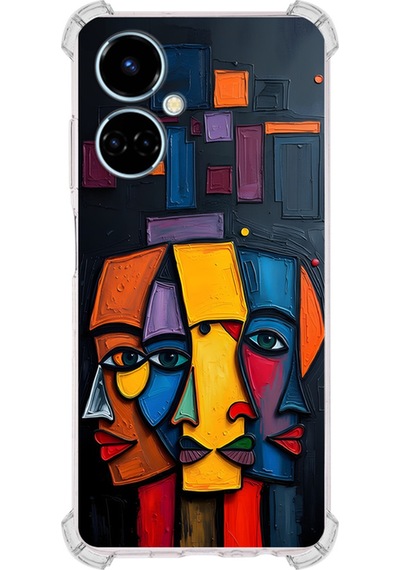 Tecno Camon 19 İle Uyumlu Köşe Korumalı Kılıf Metamorfoz Trinite Tasarımlı Uv Baskılı Şeffaf