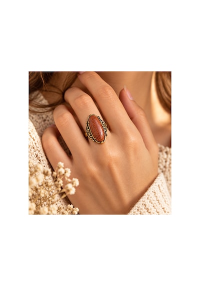 Esoo Jewelry Vintage Tasarım Simli Kahve Taşlı Ayarlanabilir Kadın Yüzük - Antik Gold Görünümlü Kahverengi Esoo Jewelry Vintage Tasarım Simli Kahve Taşlı Ayarlanabilir Kadın Yüzük - Antik Gold Görünümlü Kahverengi