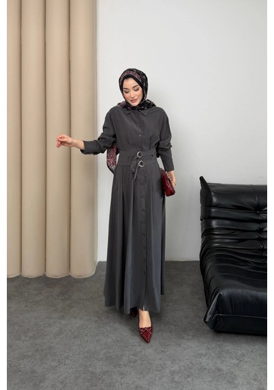 Mihran Butik Valeno Model Coupra Model Kumaş Kemer Detaylı Elbise Füme
