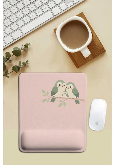 Sonictouch Pembe Bilek Minnoş Kuş Ailesi Dikdörtgen Pürüzsüz Yüzey Ergonomik Mouse Pad 18x22cm Mousepad