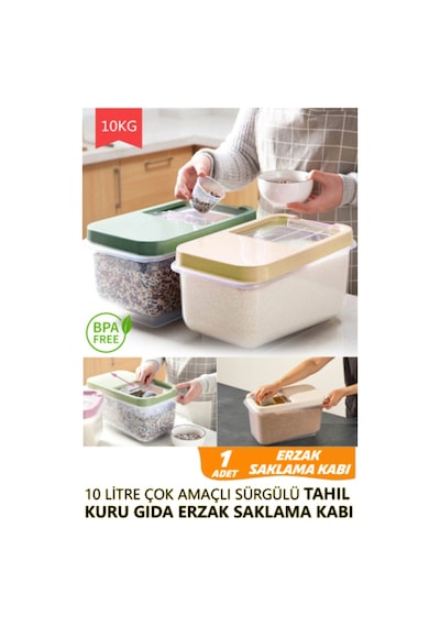 10 Litre Büyük Boy Kuru Gıda Tahıl Mama Saklama Kabı 1 Adet Şeffaf