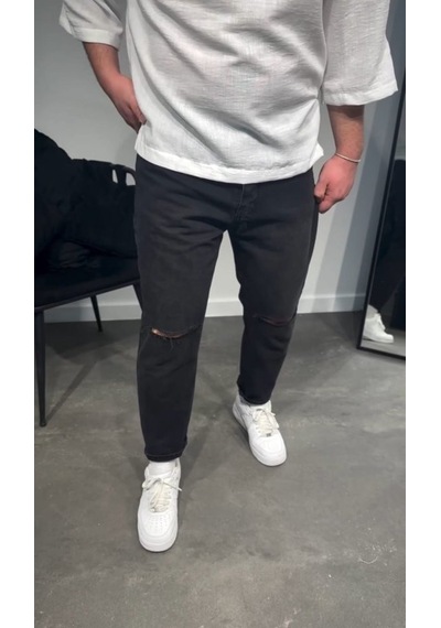 Veraura Lifestyle Erkek Siyah Dizi Yırtık Boyfriend Jean