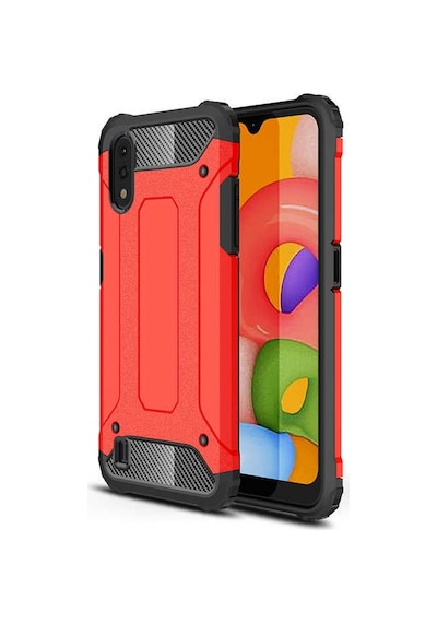 Kilifone - Samsung Uyumlu Galaxy A01 - Kılıf Çift Katman Zırh Tank Crash Military Kapak - Kırmızı