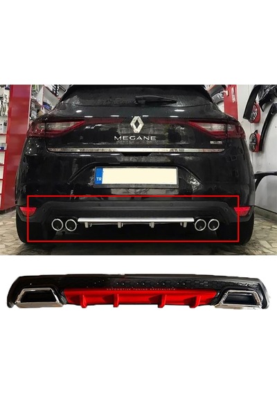 Renault Megane 4 Hb Kırmızı Difüzör Çiftli Kare Egzoz Görünümlü D Tip Difizör