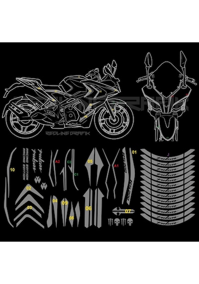 Bajaj Pulsar RS 200 Full Sticker Set Custom Neon Mavi