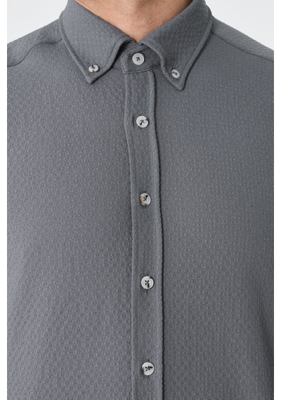White Stone Gri Mikro Desenli Dynamic Fit Uzun Kollu Gömlek