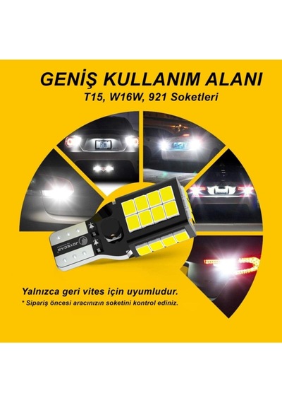 T15 Led Araç Geri Vites Ampulü, W16w 921, Canbus Uyumlu, Beyaz