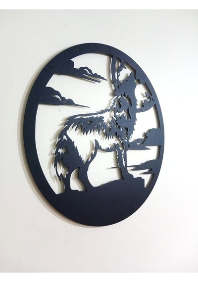 Motto Dekor Lazer Kesim Metal Kurt Görselli Duvar Dekoru 49x49 Cm Siyah