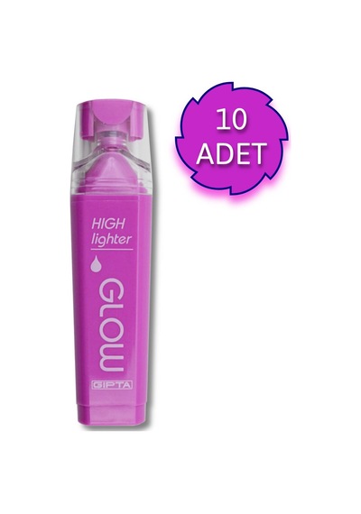 Gıpta Glow Kesik Uç Neon Mor Fosforlu Kalem 10 Adet Mor