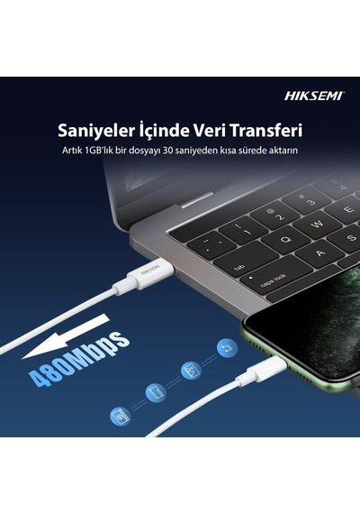 Hıksemı Hs-hub-cbc2c Usb-c To Usb-c Hızlı Şarj Ve Veri Kablosu 60w, 1m - Beyaz