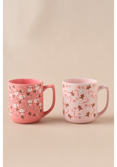 Karaca New Year Yılbaşı Gingerbread Soft Touch 2 Kişilik Kupa Seti 470 Ml Pembe