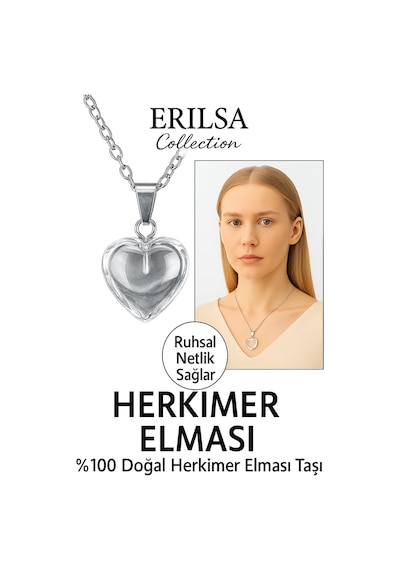 Erilsa Sertifikalı Kalp Model Herkimer Elması Kolye Yüksek Frekanslı N Çok Renkli