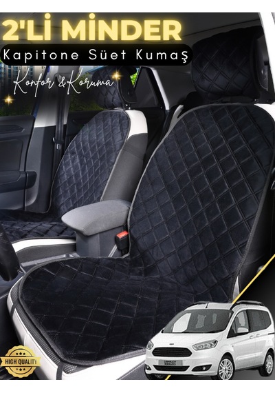 Ford Courier Uyumlu 2'li Süet Oto Koltuk Minderi Tam Koruma Hızlı Montaj Su Geçirmez A2 Siyah