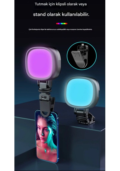Blc Rgb Klipsli Led Işık 1200mah Bataryalı Type-c Şarjlı Selfie Video Çekim Telefon Laptop Monitör Kitap Okuma Lambası 360 Dönebilen Siyah