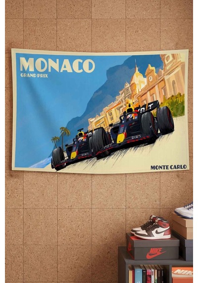 Monaco Grand Prix Formula 1 Yarış Arabaları Dekoratif Duvar Örtüsü Duvar Halısı Beyaz
