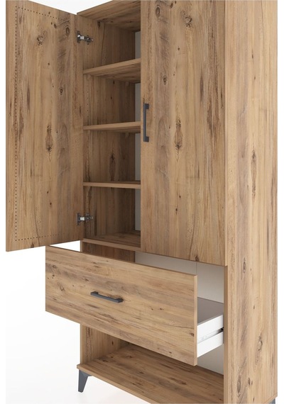 Hyperion Dolap 4 Raflı Tek Çekmeceli 2 Kapaklı 88x44x195 Çam-çam Çam
