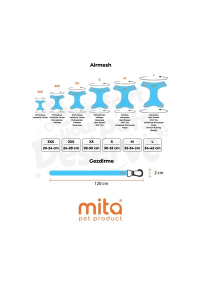 Mita Air Mesh Kedi Köpek Göğüs Tasması Çift Reflektörlü, Terletmeyen Turkuaz