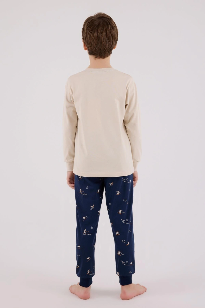 Arnetta Garson Erkek Çocuk Amazing %100 Pamuk 4 Mevsim Baba-oğul Uzun Kollu Pijama Takım Bej