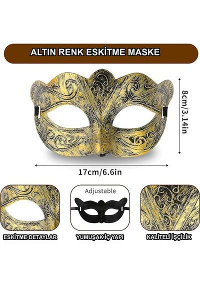 Altın - 147 - Renk Eskitme Maskeli Balo Maskesi Venedik Tarzı - Csmo-tex - Parti Maskesi Yetişkin