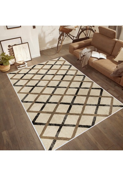 Rovigo Home Dijital Baskı Yıkanabilir Kaymaz Taban Salon Halısı Rvg0511 Kahverengi